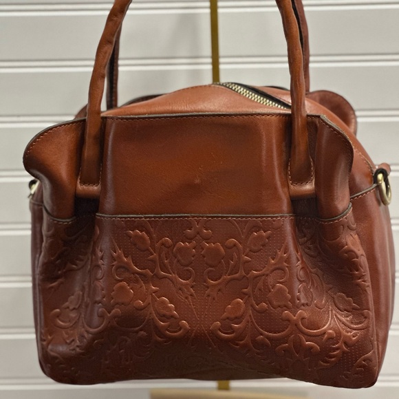 Patricia Nash Ashford Satchel – Tan Tooled Leather Crossbody Bag - Picture 2 of 10